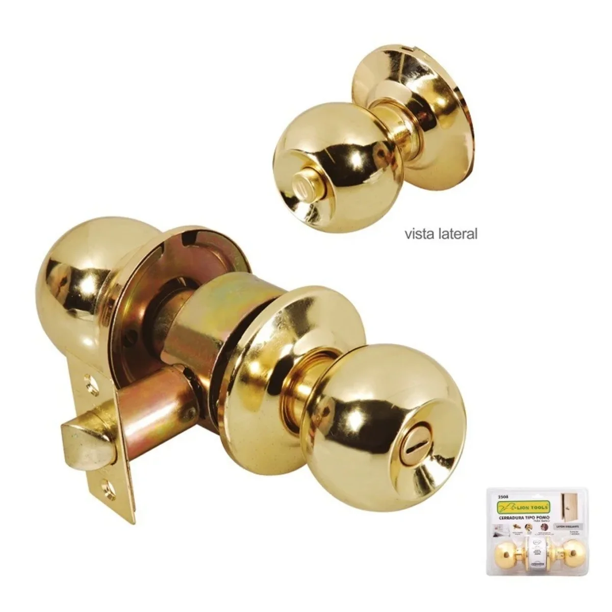 CERRADURA TIPO POMO PARA BAÑO LATON BRILLANTE