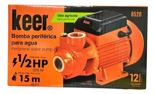 BOMBA PERIFERICA PARA AGUA 1/2 HP 375 W