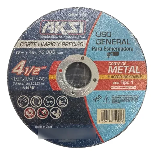 DISCO CORTE DE METAL Y ACERO INOXIDABLE 4 1/2"