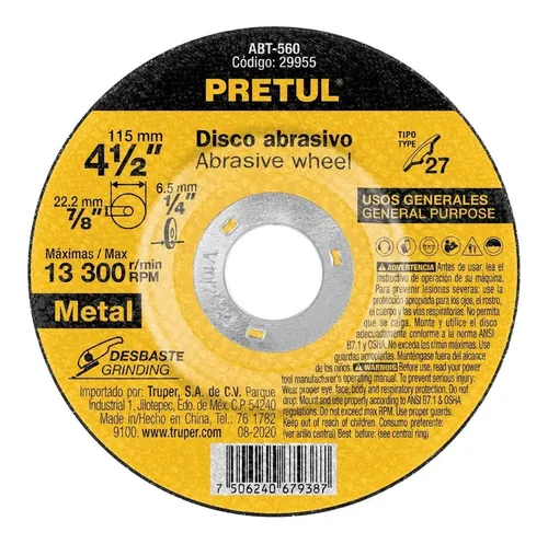 DISCO ABRASIVO TIPO 27 PARA METAL 4 1/2"